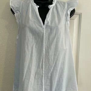 GAP White Ruffled Blouse with Mandarin Collar